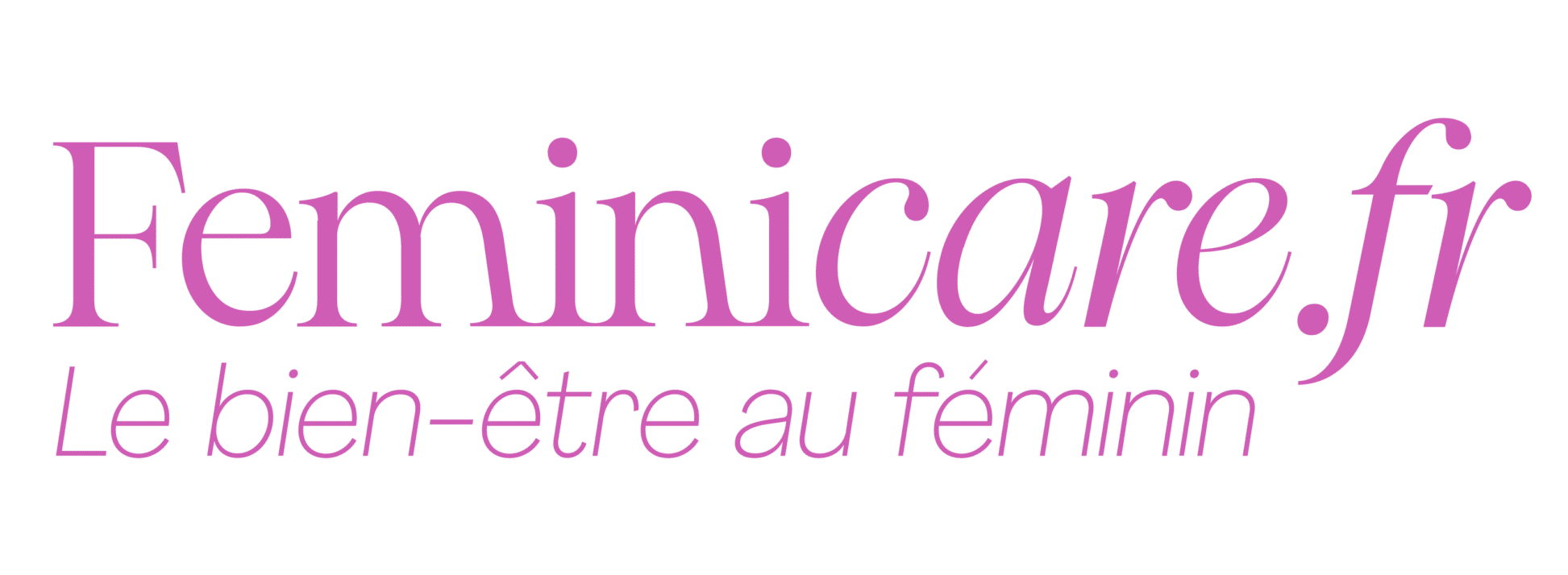 Logo de feminicare.fr en écriture cursive rose sur fond noir, soulignant le bien-être des femmes en français.